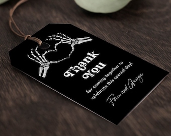 Gothic Favor Tag for Bridal Shower or Wedding, Editable Thank You Tag, Halloween, Skeleton,, Instant Download, Templett #0045-236FT