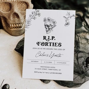50th Birthday Party Invitation, RIP Forties, RIP 40s, Death to 40's, Skull, Gothic, Editable Template, Instant Download, Digital #0045-138BD