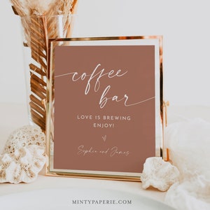 Kaffee Bar Schild, Boho Hochzeit Kaffee und Tee Schild, Terrakotta, 100% bearbeitbare Vorlage, Instant Download, Templett, 8x10 #0034T-21S