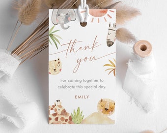 Safari Favor Tag Template, Thank You Tag, Jungle Animals Baby Shower, Birthday, Instant Download, Editable, Printable, Templett #0054-247FT