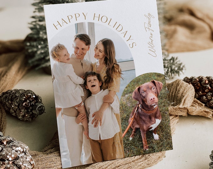 Arch Holiday Card Template, Editable Text, Add Your Photo, Pet, Change Color, Modern Family Photo Christmas Card, Instant, Templett #176HP