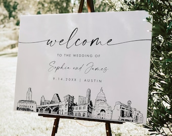 Austin Texas Welcome Sign, City Skyline Wedding Sign, Printable Instant Download, Editable Template, Templett, 18x24, 24x36 #0047-353LS