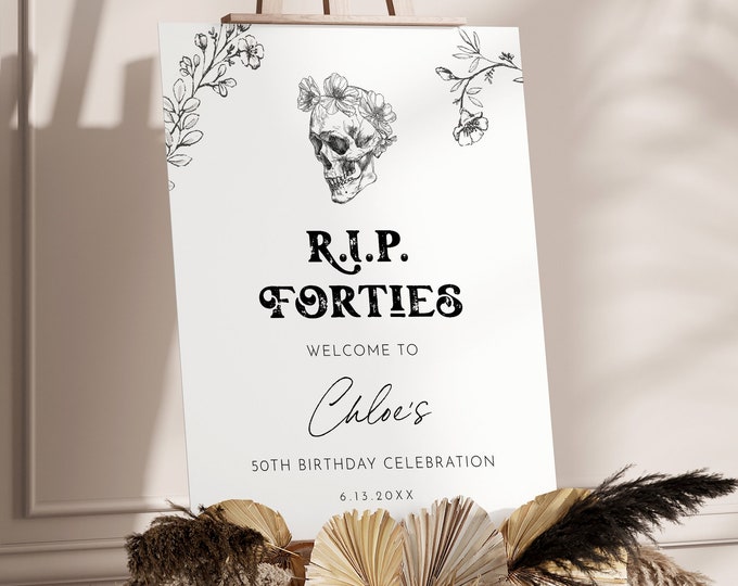 50th Birthday Party Welcome Sign, RIP Forties, Editable Template, Instant Download, Templett, 18x24, 24x36 #0045-347LS