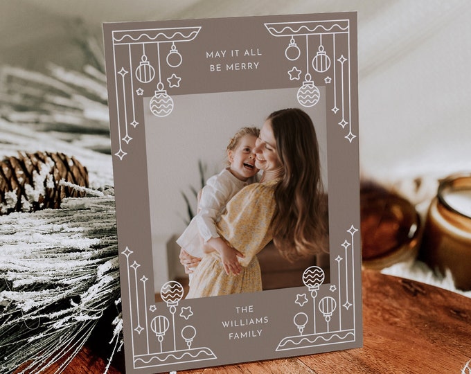 Art Deco Holiday Card Template, Photo Christmas Card, Line Art, 100% Editable Text, Change Colors, Instant Download, Templett, 5x7 #181HP