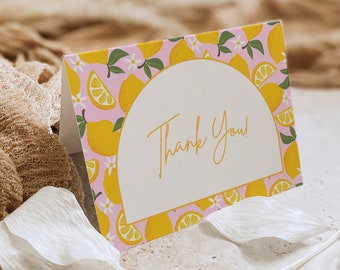 Lemon Thank You Card, Summer Birthday, Baby Shower Thank You Note, Editable Template, Flat & Tent Cards, Templett, 3.5x5 #0046-227TYC