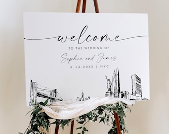 New York City Welcome Sign, NYC Skyline Wedding Sign, Printable Instant Download, Editable Template, Templett, 18x24, 24x36 #0047-353LS