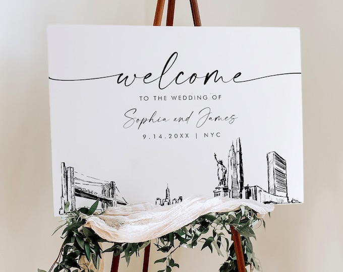 New York City Welcome Sign, NYC Skyline Wedding Sign, Printable Instant Download, Editable Template, Templett, 18x24, 24x36 #0047-353LS