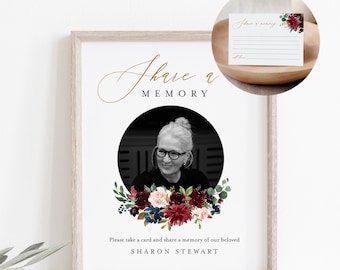 Share a Memory Sign and Card, Funeral Words of Love, Favorite Memory, Printable, Instant Download, 100% Editable , Templett #062-103FSM