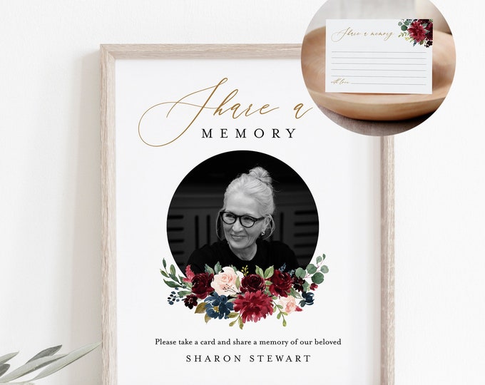 Share a Memory Sign and Card, Funeral Words of Love, Favorite Memory, Printable, Instant Download, 100% Editable , Templett #062-103FSM