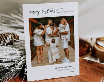 Minimalist Holiday Card Template, Printable Photo Christmas Card, Simple, Modern, 100% Editable, Instant Download, Templett, 5x7 #0009-117HP