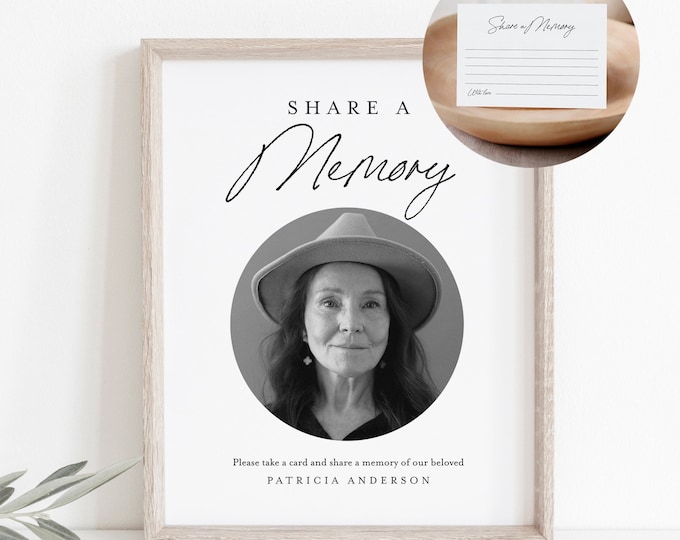 Share a Memory Sign and Card, Funeral Words of Love, Favorite Memory, Printable, Instant Download, 100% Editable , Templett #0024-104FSM