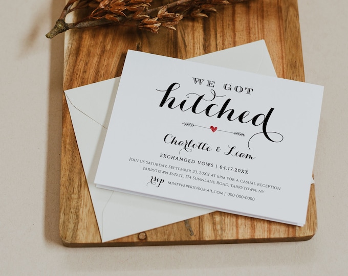 Elope Announcement Template, DIY Wedding Elopement Invitation Printable, We Got Hitched, Instant Download, Fully Editable, Digital #NC-201EL