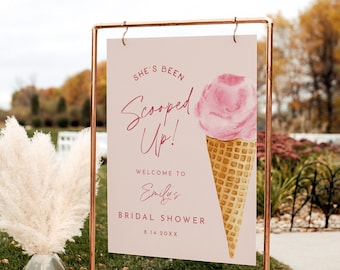 Ice Cream Bridal Shower Welcome Sign, She's Been Scooped Up, Summer, Editable Template, Instant Download, Templett, 18x24, 24x36 #0035-363LS
