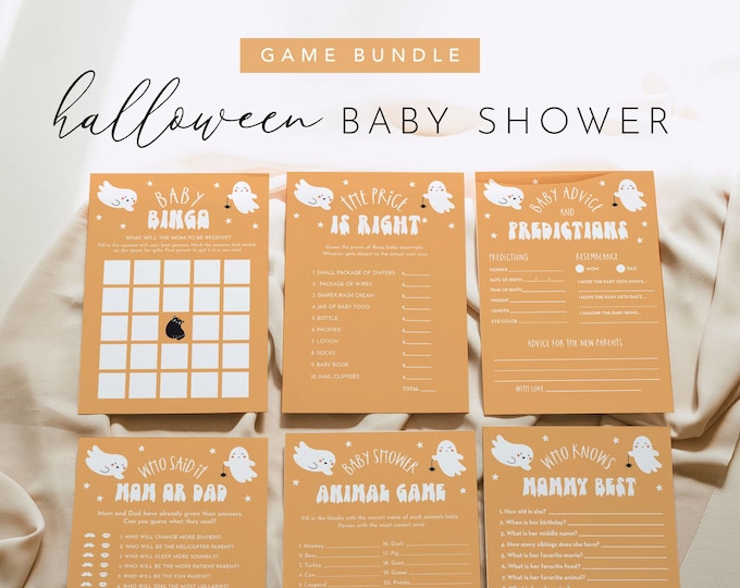 Halloween Baby Shower Game Bundle, 21 Games, Baby Girl Pink, Editable Template, Personalize Text, Instant Download, Templett #0001-BBGB