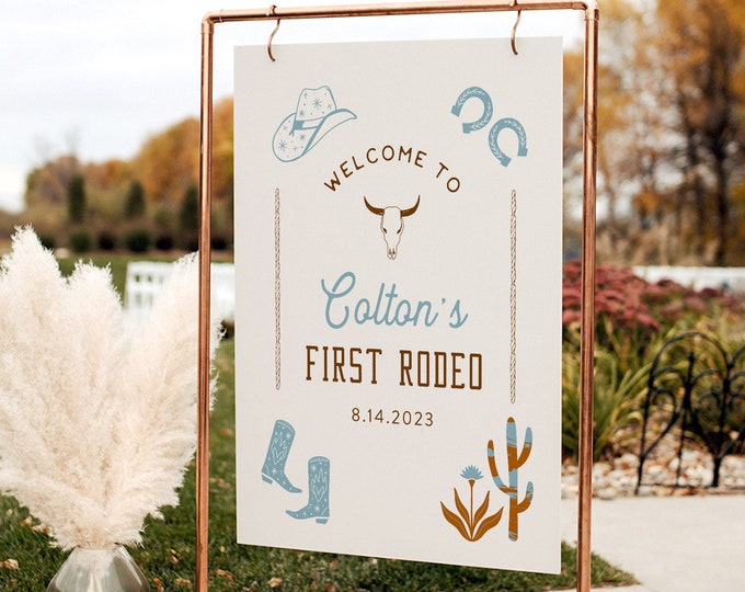 Western Birthday Welcome Sign, Rodeo Cowboy 1st Birthday Poster, Editable Template, Instant Download, Templett, 18x24, 24x36 #0040-338LS