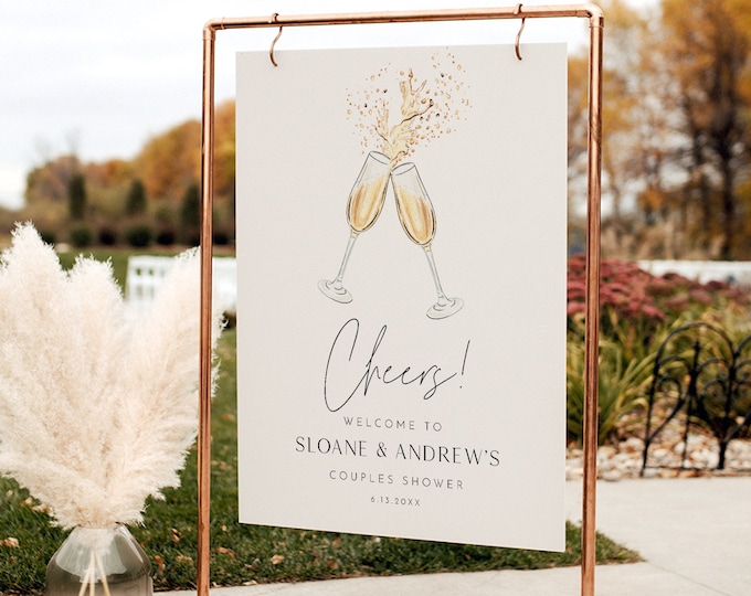 Bridal Shower Welcome Sign, Brunch Bubbly, Champagne, Modern, 100% Editable Template, Printable, Instant Download, Templett #0026J-349LS