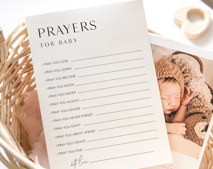 Prayers For Baby Card, Well Wishes for Baby, Minimalist Baby Shower, 100% Editable Template, INSTANT DOWNLOAD, Templett, 5x7 #0026B-322BASG