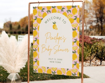 Lemon Baby Shower Welcome Sign, Main Squeeze, Summer Baby Shower, Bridal Shower, Editable Template, Templett, 18x24, 24x36 #0046-350LS
