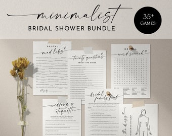 Minimalist Bridal Shower Game Bundle, 39 Games, MEGA Wedding Shower Games, Editable Templates, Instant Download, Templett #0034W-BGB