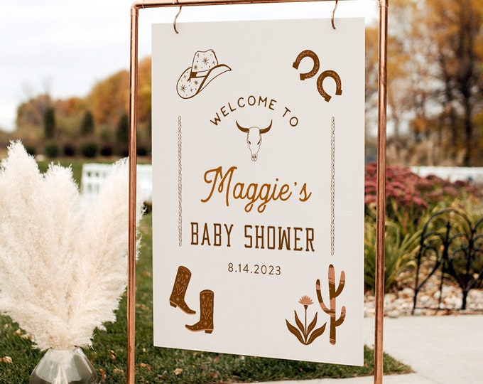 Western Baby Shower Welcome Sign, Rodeo Baby Poster, Gender Neutral, Editable Template, Instant Download, Templett, 18x24, 24x36 #0040-339LS