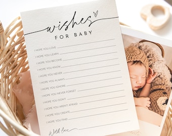 Wishes For Baby Card, Advice for Baby, Minimalist Baby Shower, Gender Neutral, Editable Template, INSTANT, Templett, 5x7 #0032-29BAG