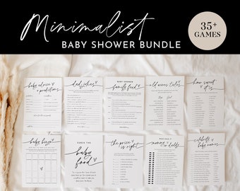 MEGA Baby Game Bundle, 43 Games, Modern Minimalist Baby Shower, Editable Template, Advice, Trivia, Diaper Raffle, Templett #0032-BBGB