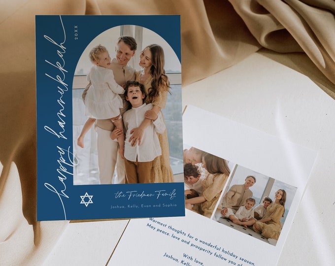 Hanukkah Photo Card, Modern Arch, Minimalist Happy Hanukkah Holiday Card, Editable Template, Instant Download, Templett, 5x7 #0032-164HP