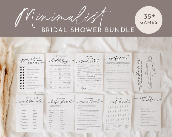 Minimalist Bridal Shower Game Bundle, 37 Games, MEGA Wedding Shower Games, Editable Templates, Instant Download, Templett #0032BGB