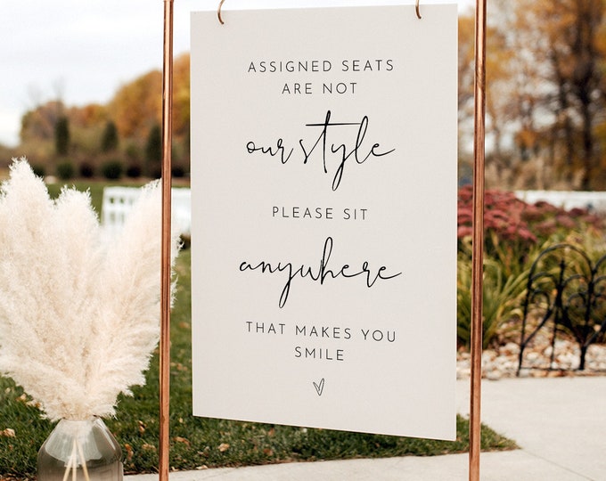 Open Seating Wedding Sign, Printable Sit Anywhere Welcome Sign, 100% Editable Template, Instant Download, Templett, 18x24, 24x36 #0031-338LS