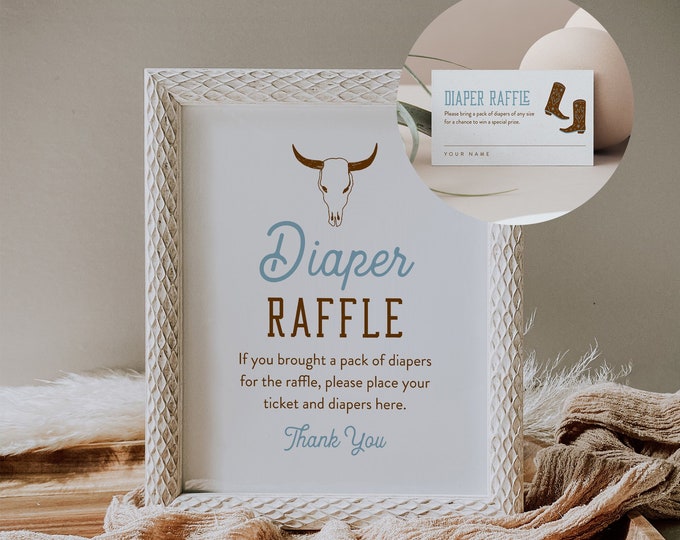 Western Diaper Raffle Game, Printable Ranch Rodeo Boy / Girl Baby Shower Diaper Raffle Insert & Sign, Editable Template, Instant #0040-125DR