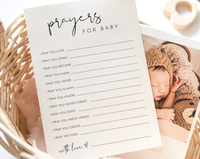 Prayers For Baby Card, Well Wishes for Baby, Minimalist Baby Shower, 100% Editable Template, INSTANT DOWNLOAD, Templett, 5x7 #0031-298BASG