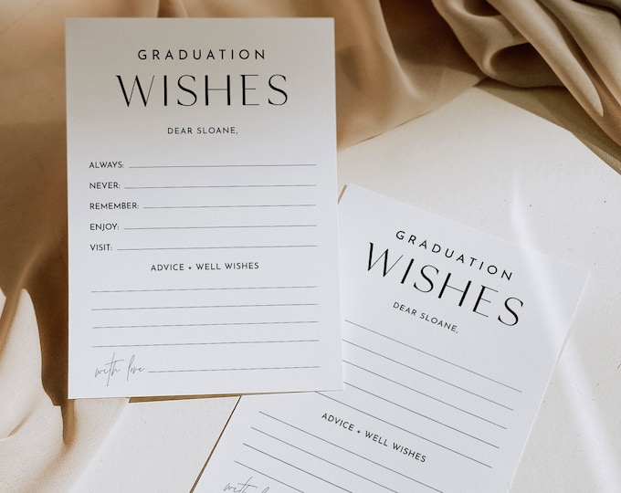 Graduation Wishes Card, Minimalist Graduation Party Game, Advice Card, 100% Editable Template, INSTANT DOWNLOAD, Templett, 5x7 #0026-141AC