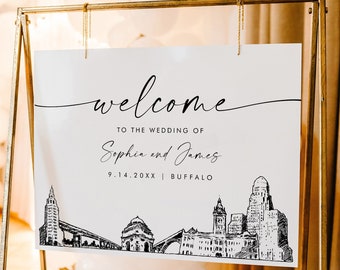 Buffalo NY Welcome Sign, City Skyline Wedding Sign, Printable Instant Download, Editable Template, Templett, 18x24, 24x36 #0047-353LS