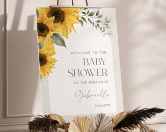 Sunflower Baby Shower Welcome Sign, Summer Baby Poster, Gender Neutral, Editable Template, Instant, Templett, 18x24, 24x36 #047-331LS