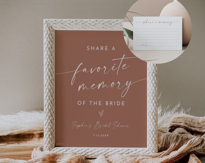 Share a Memory Sign & Card, Favorite Memory, Bridal Shower, Editable Template, Instant Download, Templett, 8x10 Sign, 3.5x5 card #0034T-43S