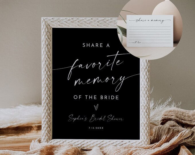 Share a Memory Sign & Card, Favorite Memory, Bridal Shower, Editable Template, Instant Download, Templett, 8x10 Sign, 3.5x5 card #0034B-43S