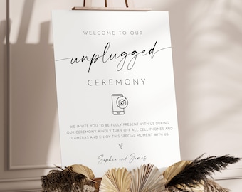 Unplugged Ceremony Wedding Sign, Minimalist Welcome Sign, No Phone Camera, Editable Template, Instant, Templett, 8x10, 18x24 #0034W-12S