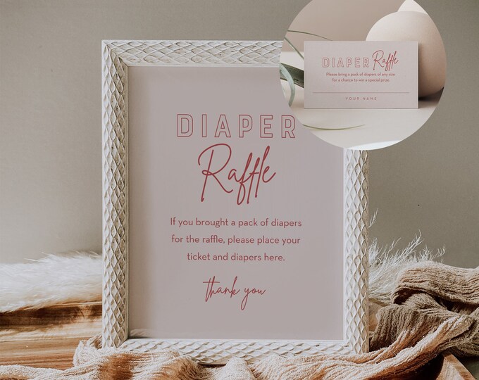 Baby Diaper Raffle Game, Modern, Edgy, Gender Neutral Baby Shower Game, Raffle Ticket Insert and Sign, Instant Download, Templett #055-109DR