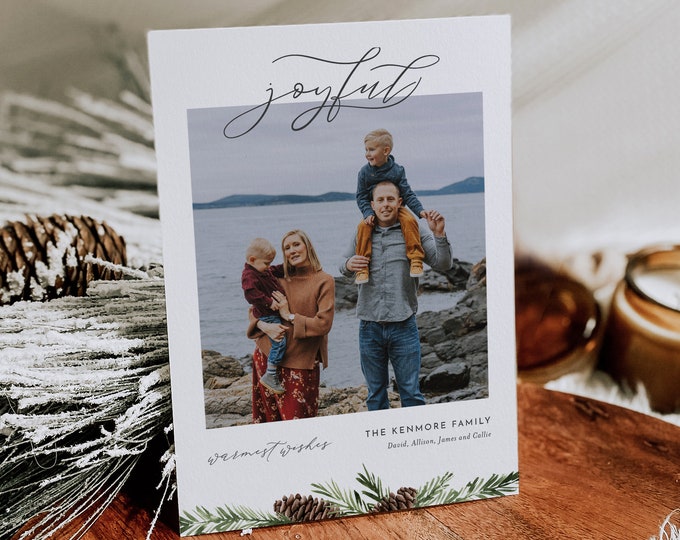 Photo Holiday Card Template, 100% Editable Text, Add Your Own Photo, DIY Family Christmas Card, Instant Download, Templett, 5x7 #0017-104HP