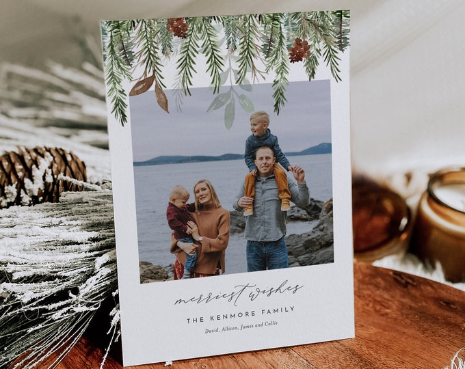 Photo Holiday Card Template, 100% Editable Text, Add Your Own Photo, DIY Family Christmas Card, Instant Download, Templett, 5x7 #0017-103HP