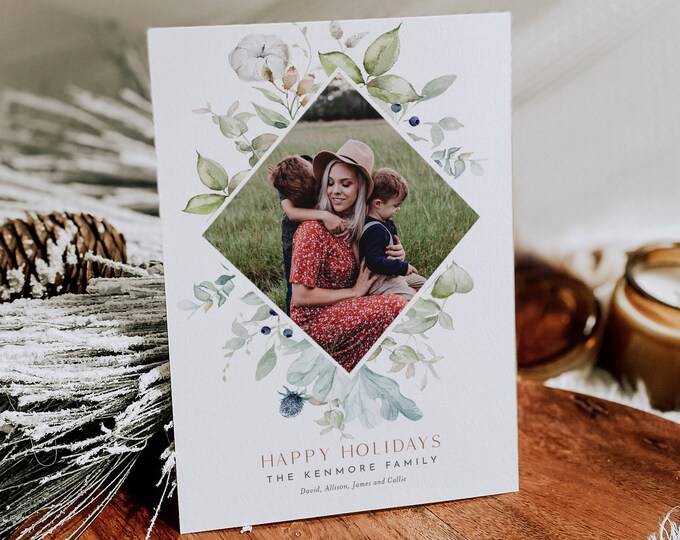 Photo Family Holiday Card Template, DIY Christmas Card, 100% Editable Text, Add Your Own Photo, Instant Download, Templett, 5x7 #011-107HP