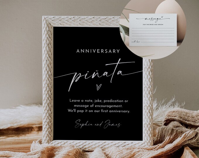 Anniversary Piñata Sign and Advice Card, Wedding Guestbook Alternative, Wedding Pinata Sign, Editable Template, Instant Download  #0034B-68S