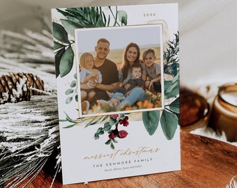 Photo Christmas Card Template, 100% Editable Text, Add Your Own Photo, DIY Family Holiday Card, Instant Download, Templett, 5x7 #0018-105HP