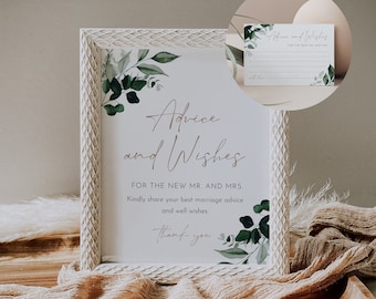 Greenery Advice and Wishes Card, Editable Template, Newlywed Well Wishes Printable, Instant Download, Templett, 3.5x5 #033-137AC