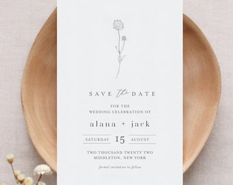 Dandelion Save the Date Template, 100% Editable Text, Minimalist Wedding Date Card, DIY, Templett, Digital, Instant Download #0006A-186SD