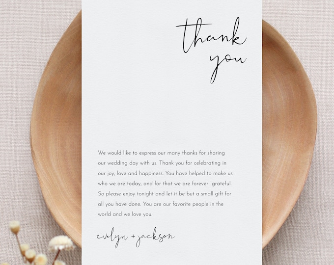 Minimalist Thank You Letter with Photo, Modern Napkin Note, Printable Menu Thank You, 100% Editable Template, Templett 4x6 #0031-171TYN