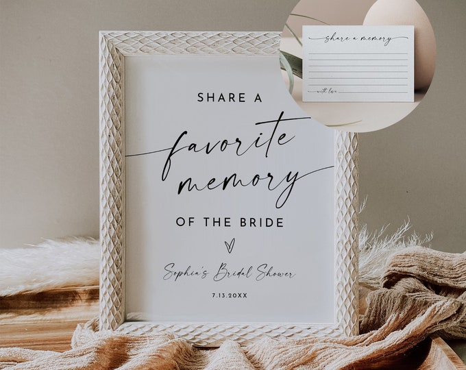 Share a Memory Sign & Card, Favorite Memory, Bridal Shower, Editable Template, Instant Download, Templett, 8x10 Sign, 3.5x5 card #0034W-43S