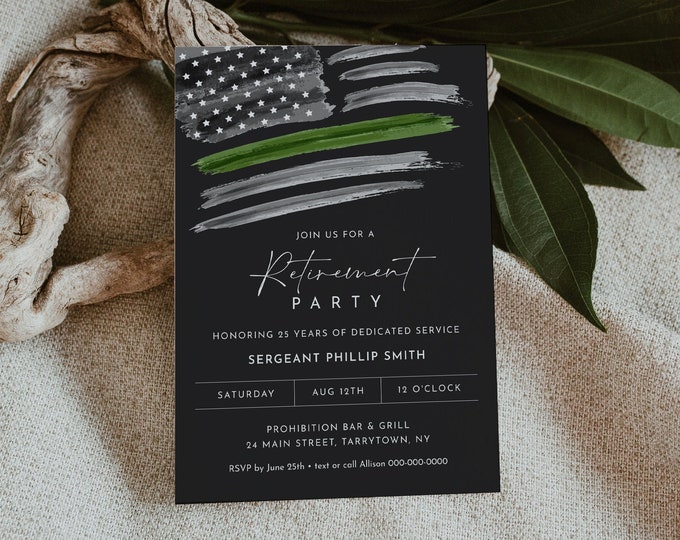 Retirement Party Invitation, Printable Army Military Retire Invite, American Flag, Evite, Editable Template, Templett #0037-105RT