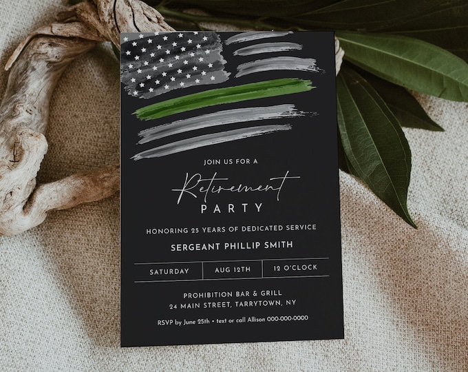 Retirement Party Invitation, Printable Army Military Retire Invite, American Flag, Evite, Editable Template, Templett #0037-105RT