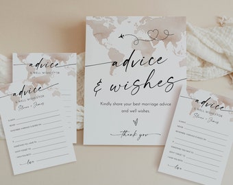 Advice & Wishes Sign and Card, Well Wishes, Travel, Map, Editable, Instant Download, Templett, 8x10 Sign, 5x7 Card #0039-143AC